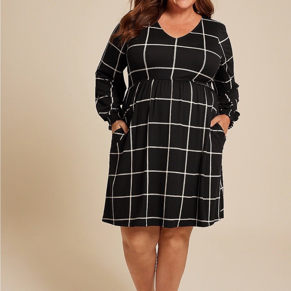 Maurices Black Dress with White Windowpane Grid